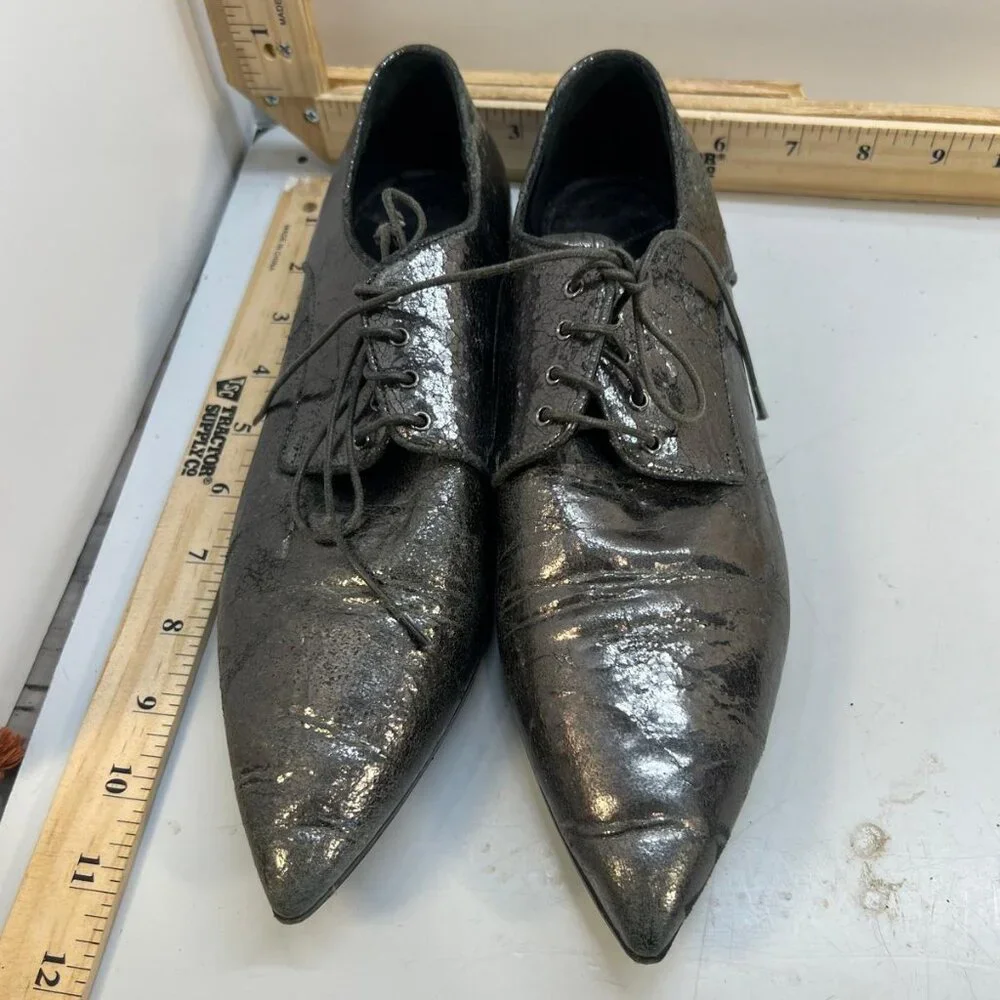 Miu Miu Metallic Leather Lace Up Oxford Shoes Men's Size 37/5 Black Lace Up - Picture 1 of 8